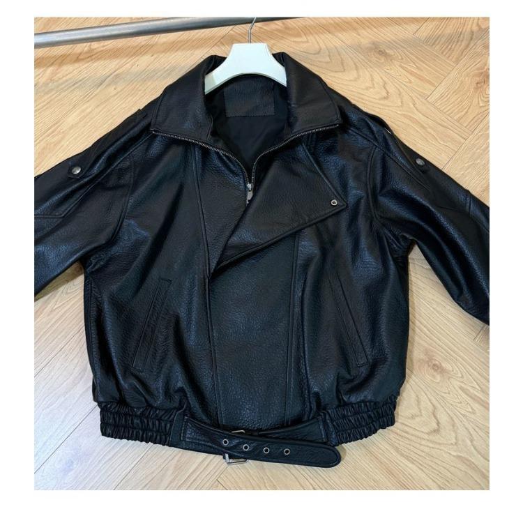 Stylish Women's Motorcycle Jacket with Thickened Lamb  Simulated Leather
