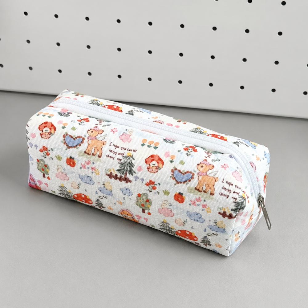 

Large Capacity Deer Print Pencil Case Zipper Pen Pouch New Kids Stationery Bag Student School Use 1pc