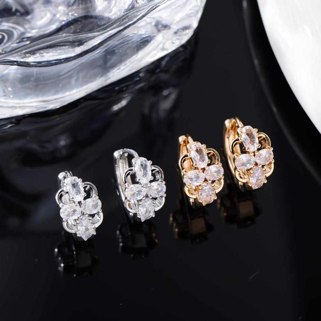 Korean Style Zircon-Studded Four-Petal Flower Geometric Earrings for Women