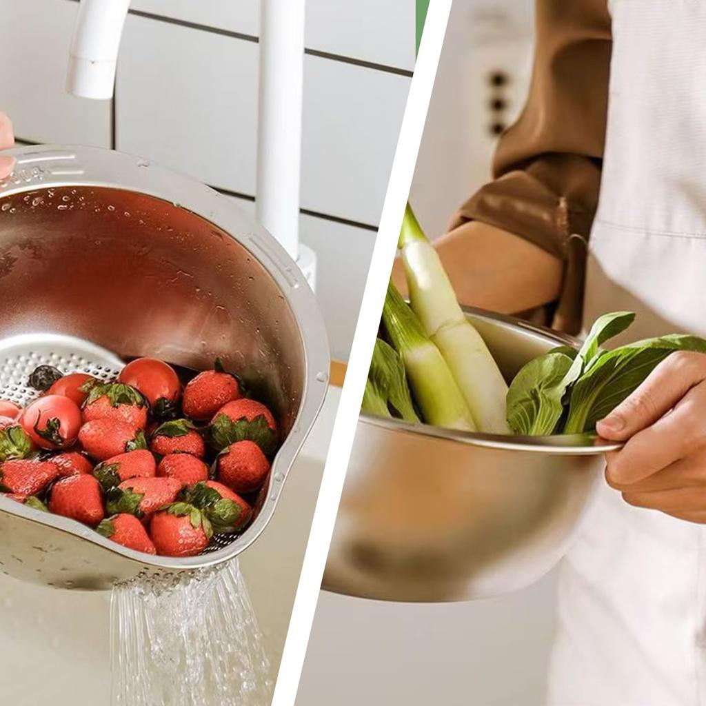 Rice Washing Bowl, Rice Strainer With Pouring Spout, Rice Washing Strainer, Stainless Steel Strainer For Quinoa, Fruit, Cereals, Beans