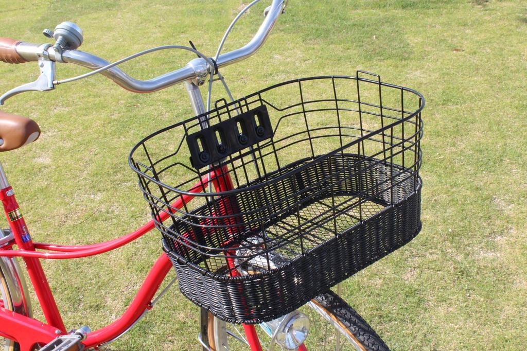 Sentan Bicycle Front Rattan Style Woven Wide Basket with Mounting Hardware Black X Brown AMICOLA.F AMC-W500