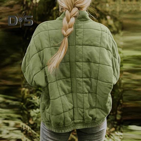 Damska kurtka zimowa stójka ciepła miękka zapinana na zamek kardigan długi rękaw gruba mrozoodporna luźna kieszenie casualowy płaszcz jesienny