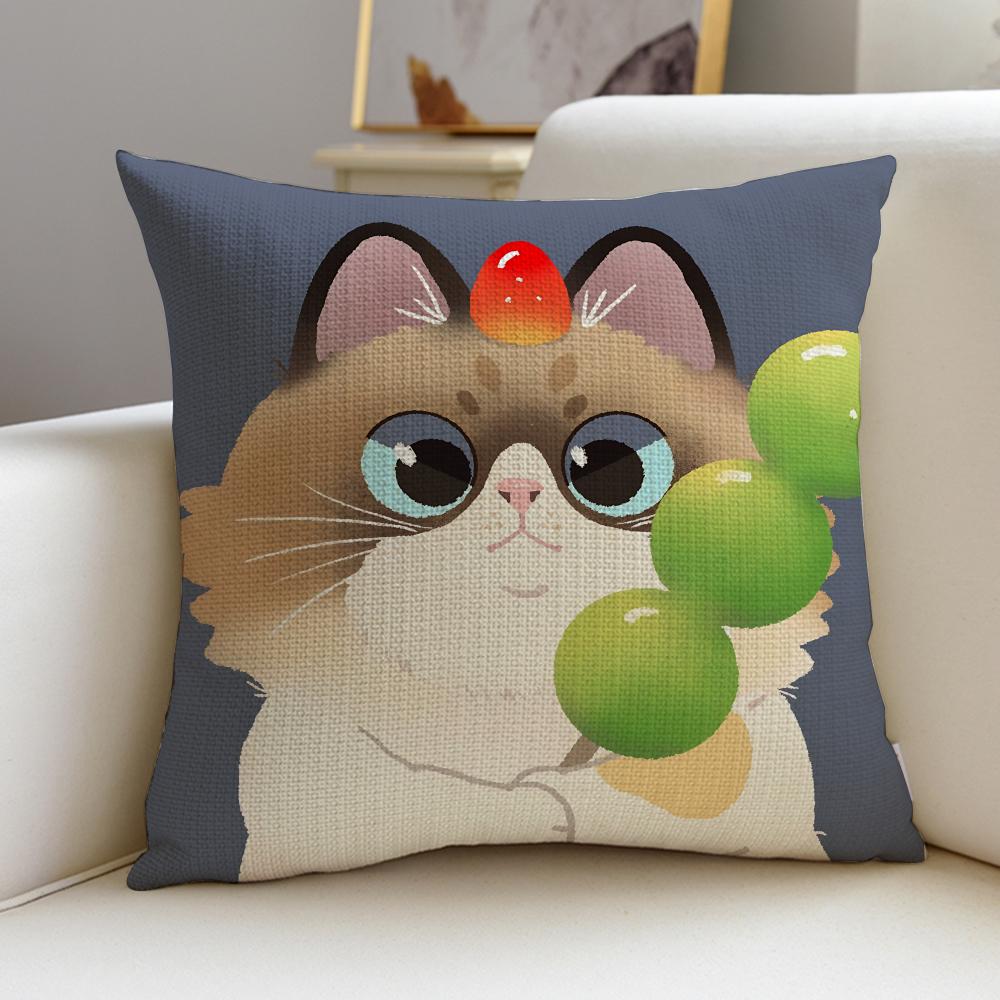 Lovely ccatS Cushion Cover Breathable and Skinfriendly Linen Pillowcase Square Removable and Washable Cushion