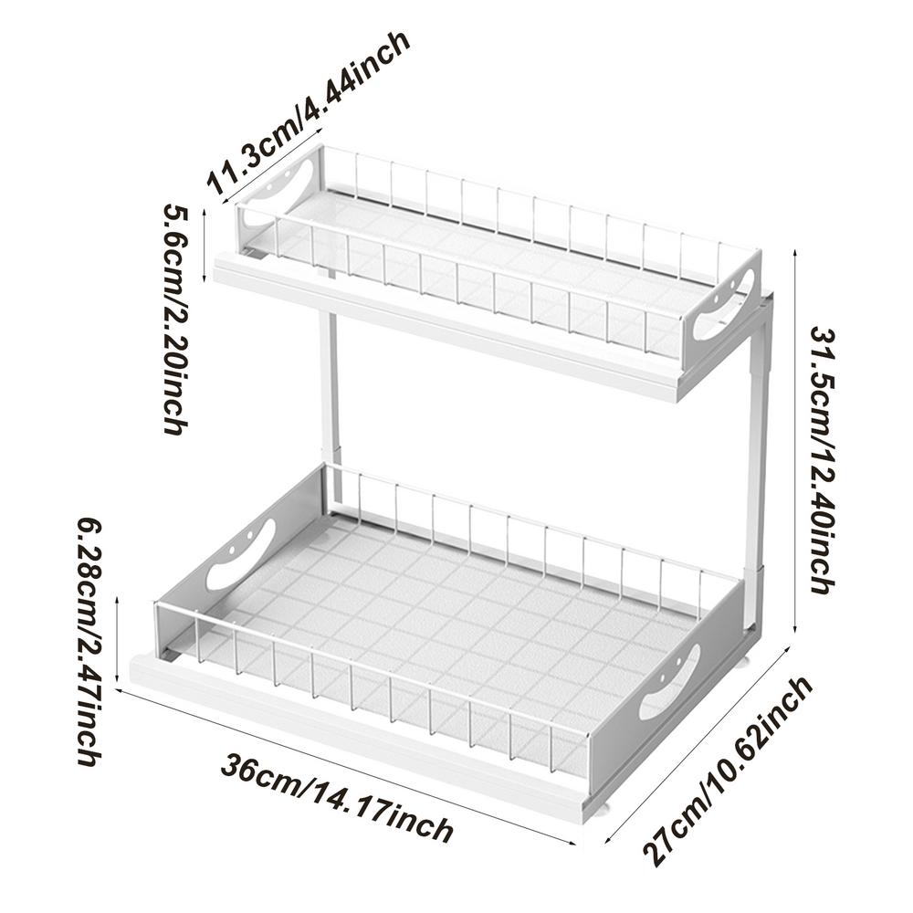 

Under Sink Organizer Pull Out 2-Tier Under Cabinet Shelf Under Cabinet Organizer Space-Saving Pull Out Shelf Organizer Pull Out білий