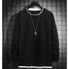 Loose Round Neck Inner Bottoming Shirt Trendy Men'S Waffle Fake Two Long-Sleeved T-Shirt Autumn And Winter Sweater