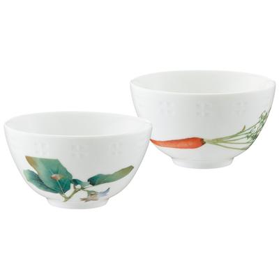 Noritake Rice Bowl Set of Different 345cc Kyoka Shunsai Microwave and Dishwasher Safe 2 Pieces Kintoki Carrot and Kamo Eggplant Fine Porcelain (Pair