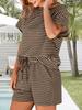 Women's Striped 2 Piece Pajama Set Oversized Short Sleeve T Shirt and Drawstring Shorts