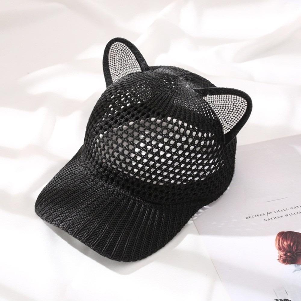 Fashion Cat Ears Baseball Cap Hollow Design Breathable Sun Hat UV Protection Simple Peaked Cap Unisex Outdoor