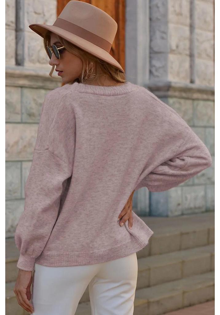 Neuer lässiger Strick-Cardigan mit V-Ausschnitt - Einfarbiges Damen-Oberteil für Herbst/Winter