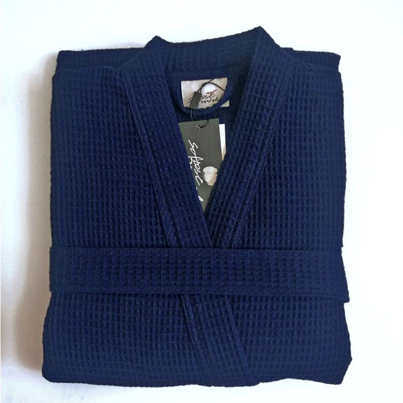 Летний вафельный хлопковый халат - Унисекс кимоно для спа и салона Double Extra Large blue