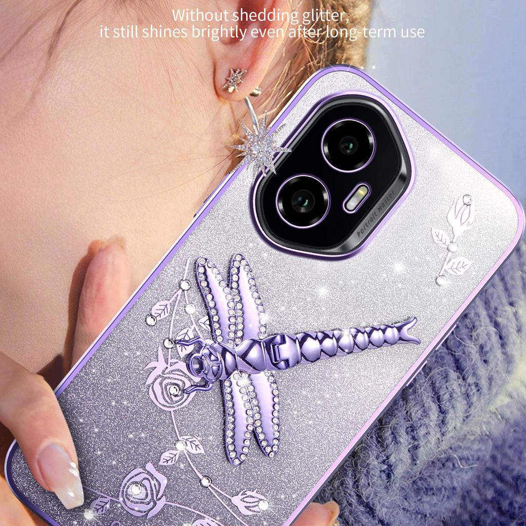 KADEM For Honor 300 Case Dragonfly Kickstand TPU Flowers Glitter Phone Cover