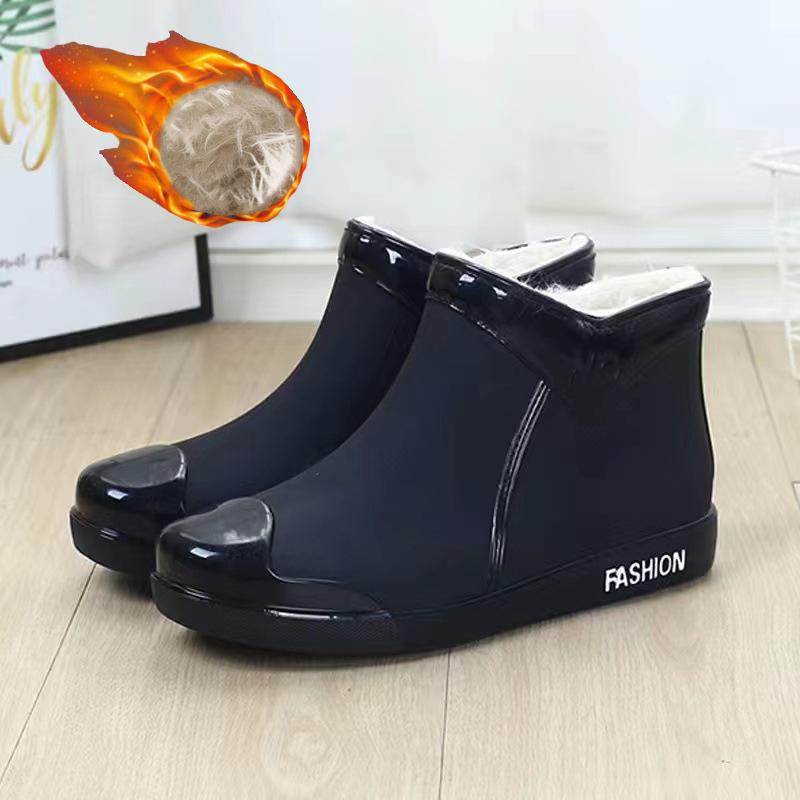 Warme Regenstiefel für Damen wasserdichte Regenschuhe Damen kurze Plüsch-Knöchel-Regenstiefel mit Fell Damen-Galoschen Winter-Gummi-Regenstiefel