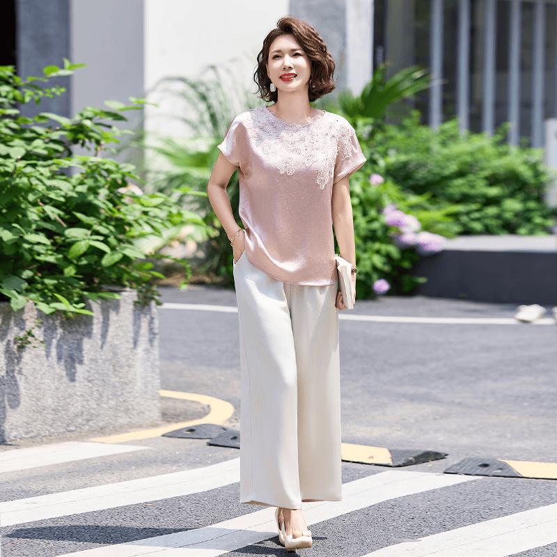 Yuzhaolin Women s Embroidered Summer Two-Piece Set 5XL