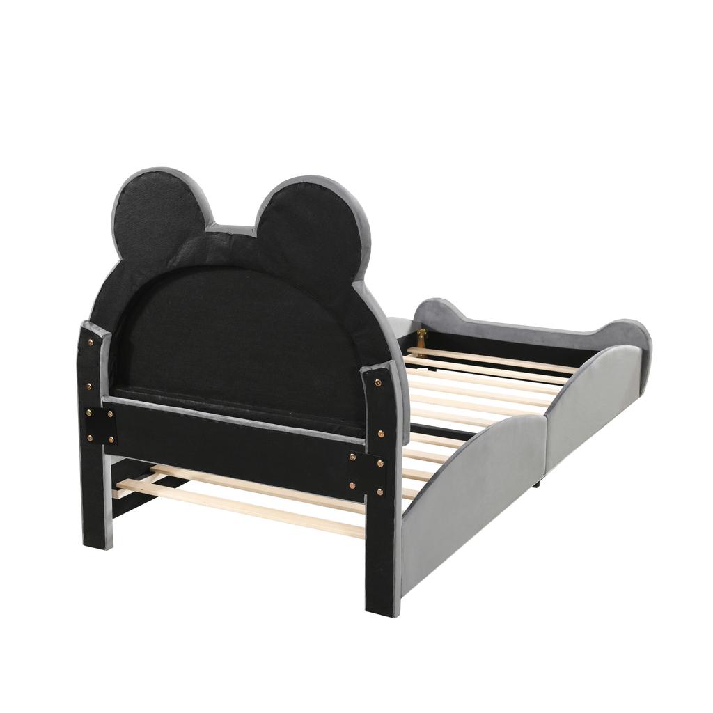 Upholstered Bed Beautiful Children's Bed, 90 x 200 cm, Bear Shape. Single Bed made of Skin-Friendly Velour, Grey