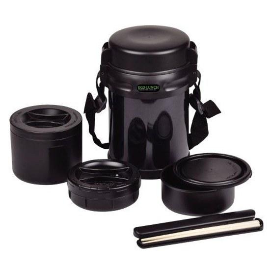 Pearl Metal Insulated Bento Box Rice Bowl Approximately 3 Cups Double Stainless Lunch Jar 1800 Black Eco HB-254
