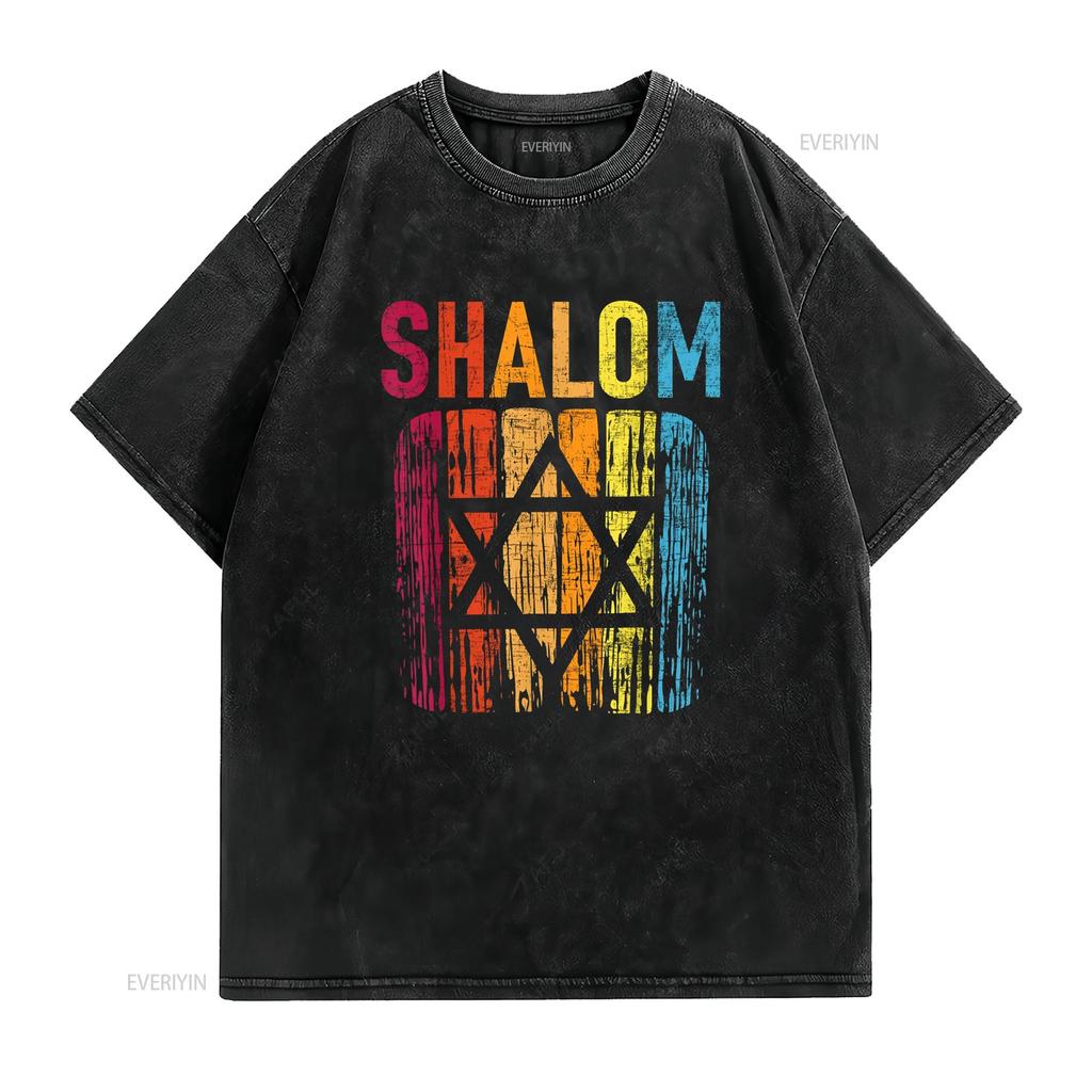 Shalom Retro Star Of David Jewish Peace Hebrew Israelites T Shirt vintage Washed Soft Casual designer clothes Slightly