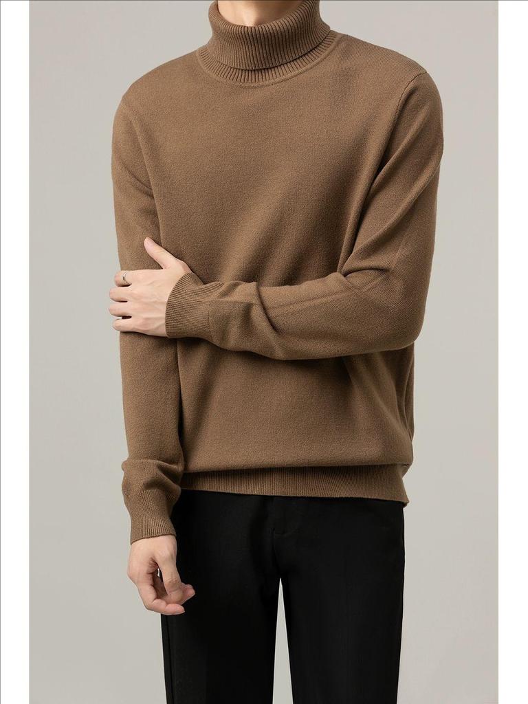 Men's High-End Slim Fit Solid Color Sweater - Round Neck, Warm, Casual, Autumn/Winter Fashion