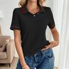New Casual, Simple and Retro Sporty Striped POLO Collar Short-sleeved T-shirt for Women