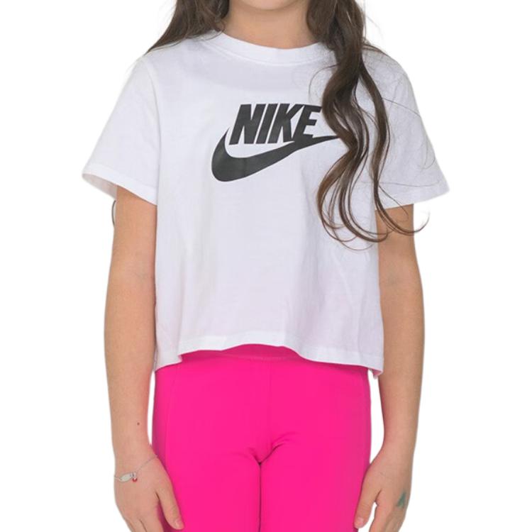 Nike T-shirt Casual Manica Corta con Stampa Logo Bambini Top Bianco DA6925-102