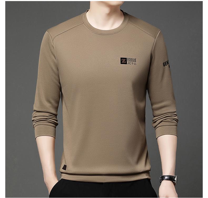Men's Long Sleeve Round Neck Sweatshirt - Thick Velvet, Warm Base Layer for Autumn/Winter Fashion
