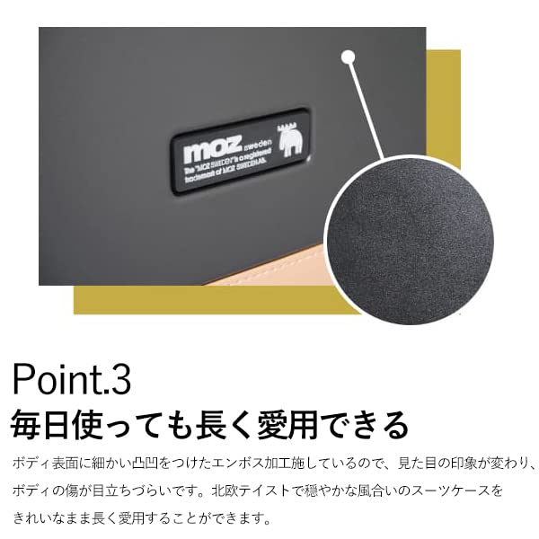 MOZ Suitcase with Expandable Medium Day 8 Quiet TS Embossed 3 Adjustable Light Carry-on Gusset, Size, 5-6 Capacity, 57cm, 56L-65L Capacity, Casters,