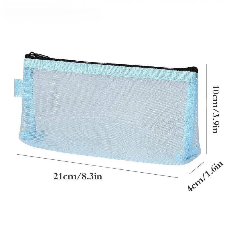 1Pc Simple Transparent Portable Mesh Pencil Case Office Storage Bag Student Pen Bag School Supplies Stationery Bag