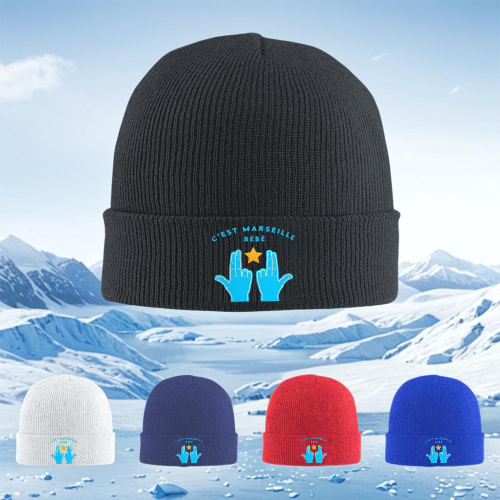 Two Blue Hand Up Star Text Men Women Unisex Knitted Hat Beanie Pullover Cap Winter Thermal Warm Christmas Outdoor Cycling Hiking
