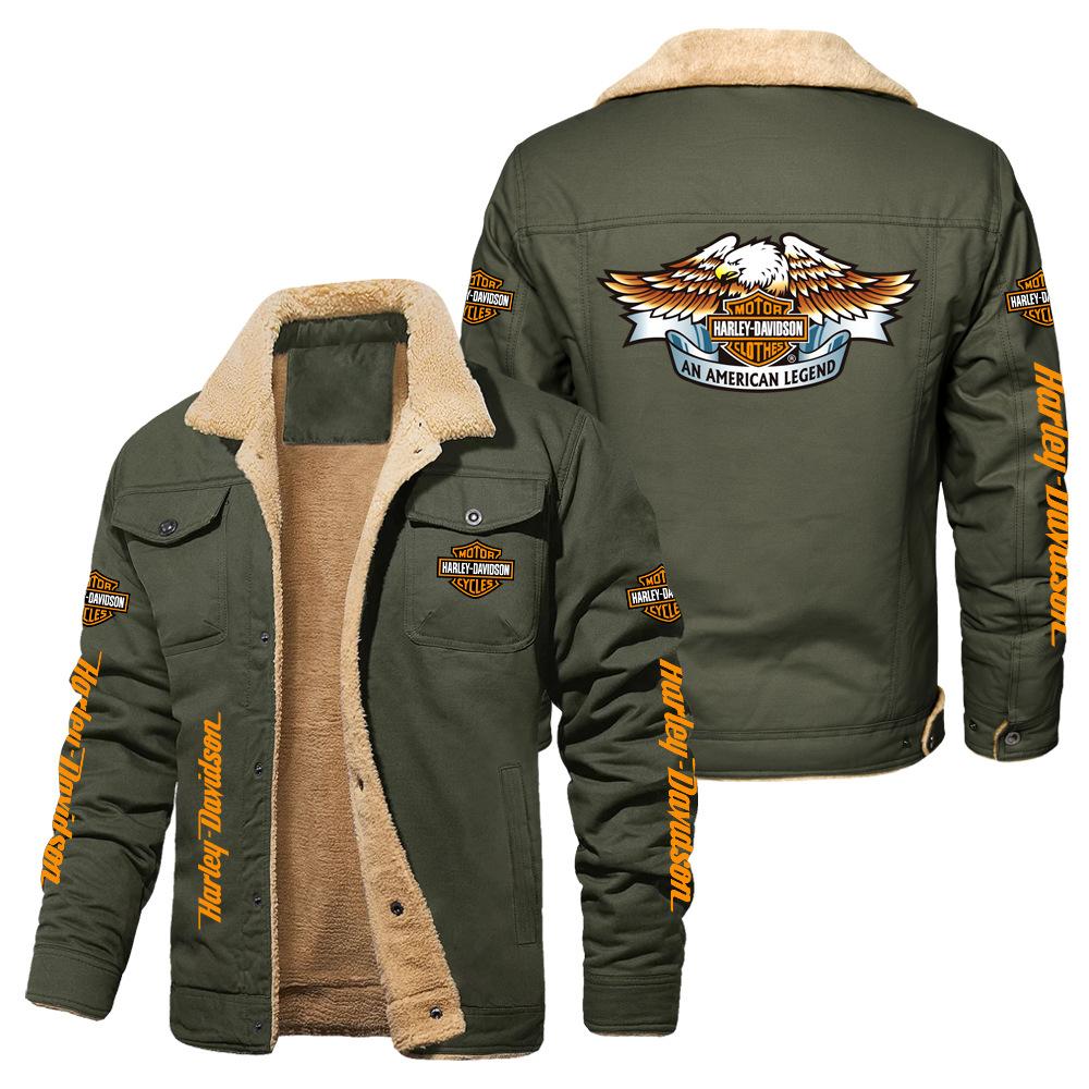 Hot Sale Eagle Skull Ha Lei Locomotive Autumn and Winter Fleece European Size Cotton Jacket Sports Jacket Men's Jacket