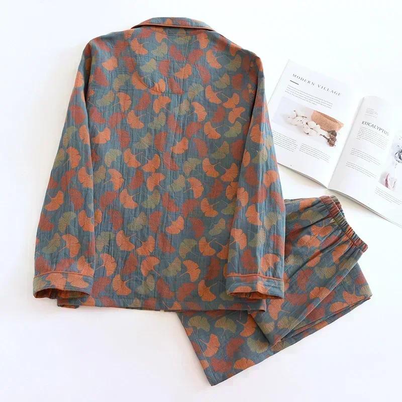 Cotton Trouser Pajamas Suit for Women's Spring and Autumn Cotton Long-sleeved Home Clothes Jacquard Cotton Women's Pijama