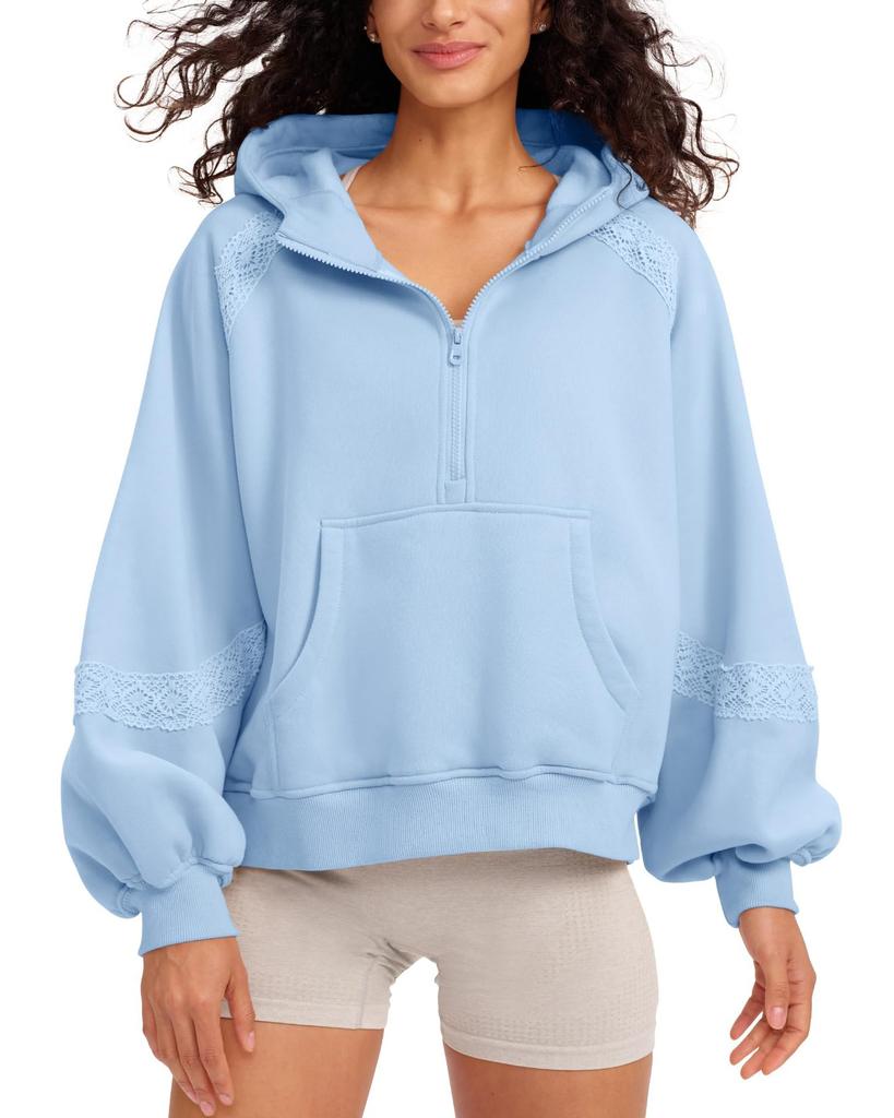 Women's Fleece Jackets Fashion 1/2 Zipper  Long Sleeves Hooded Pullover Sweatshirt With Pockets