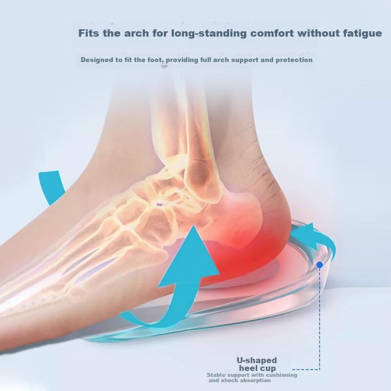 KELME Silicone Heel Pad Insole Men Heel Pain Relief Cushion Height Increasing Shock Absorbing Half Insole for Women Foot Pain