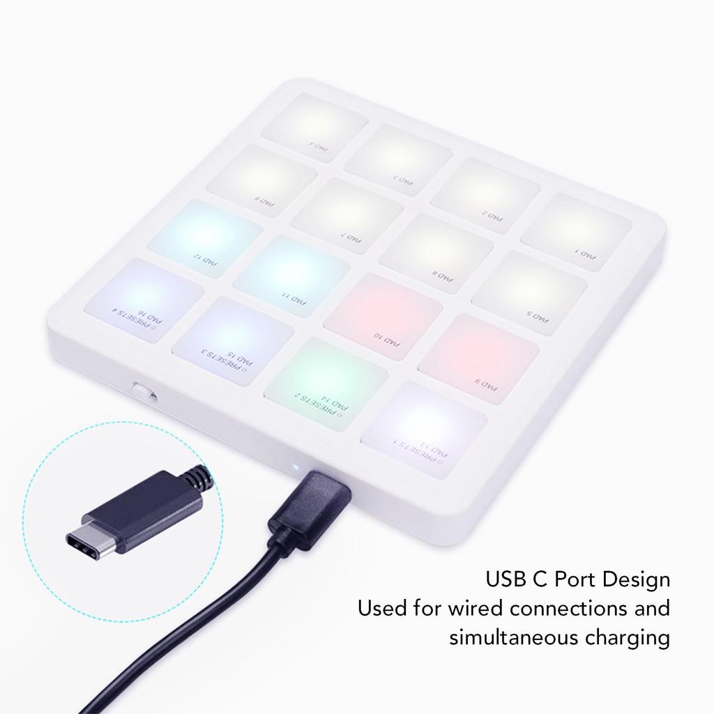 Dpofirs Wireless MIDI Controller Pad, 16 RGB Backlit Velocity Sensitive Strike Pads, Portable USB C MIDI Keyboard for Arrangers