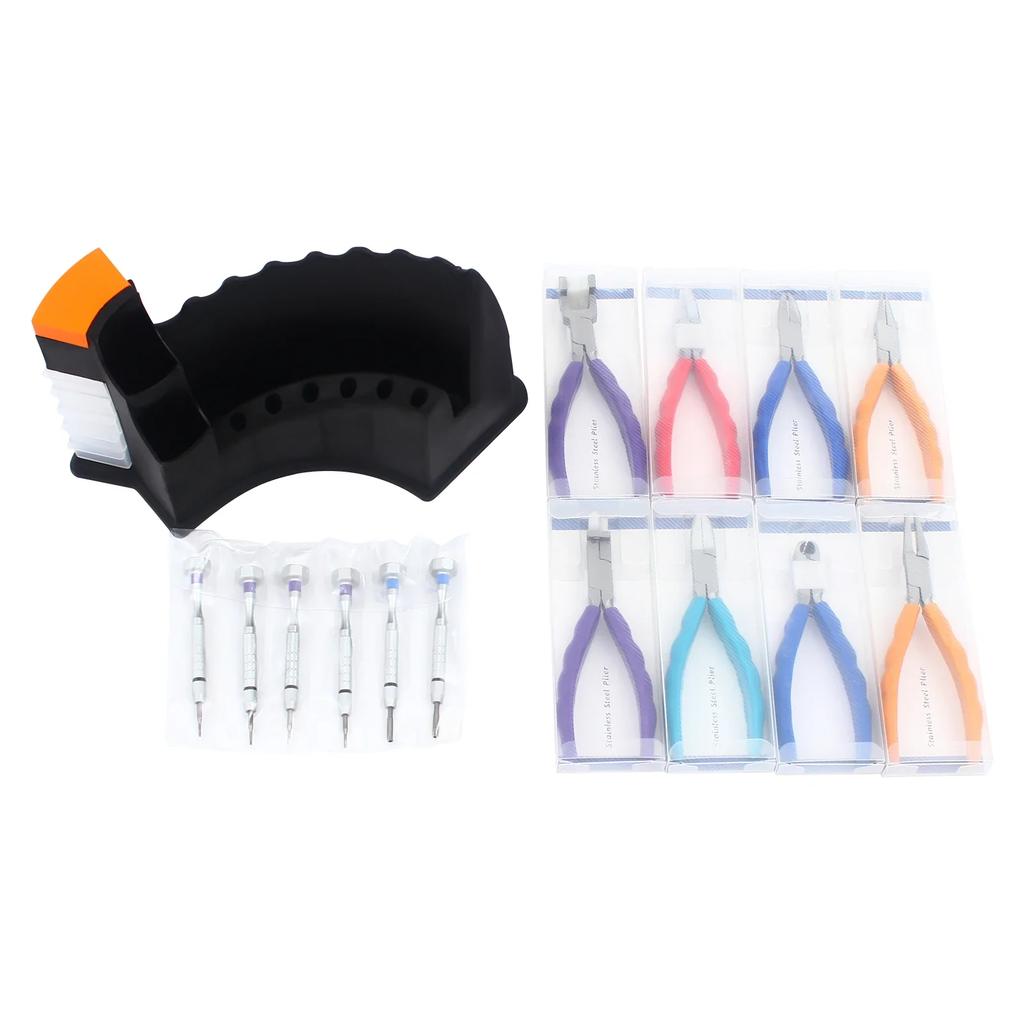 14pcs Optical Eyeglass Repair Tool Kit, Stainless Steel Glasses Repair Set W/ Stand, 8 Pliers& 6 Screwdrivers