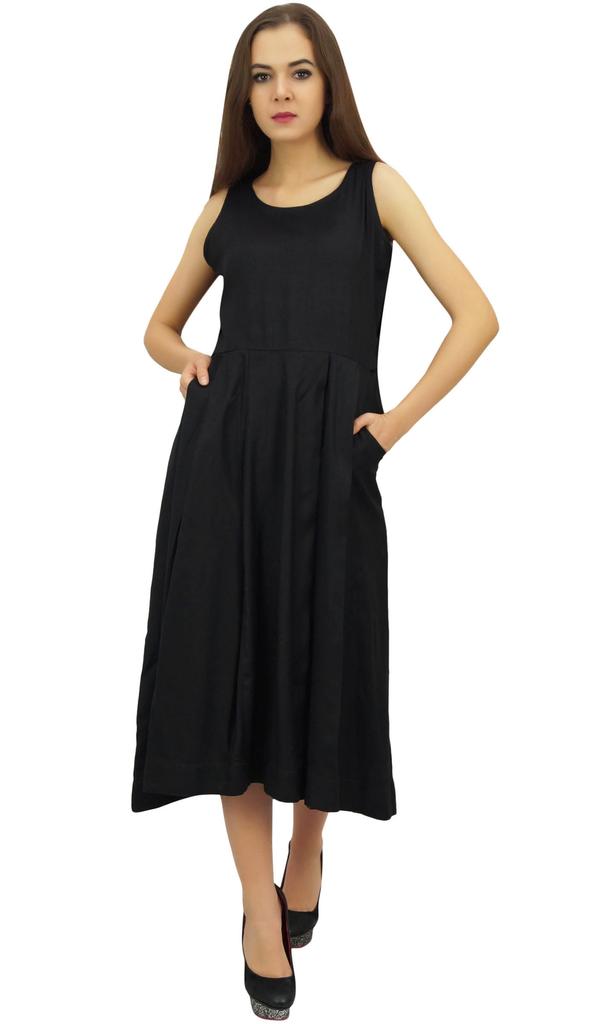 Bimba Women's Designer Rayon Dress With Pockets Solid Aqua Maxi With Scarf -