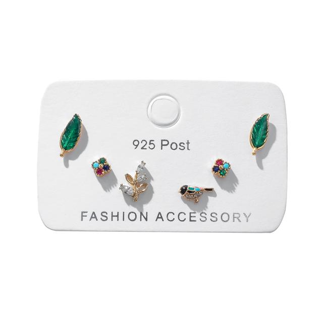

Красочные серьги-гвоздики с листьями циркона, птицами и цветами, набор для женщин, глазурь, набор из 6 серег, ювелирные изделия, подарки, оптовая продажа, S-E1205