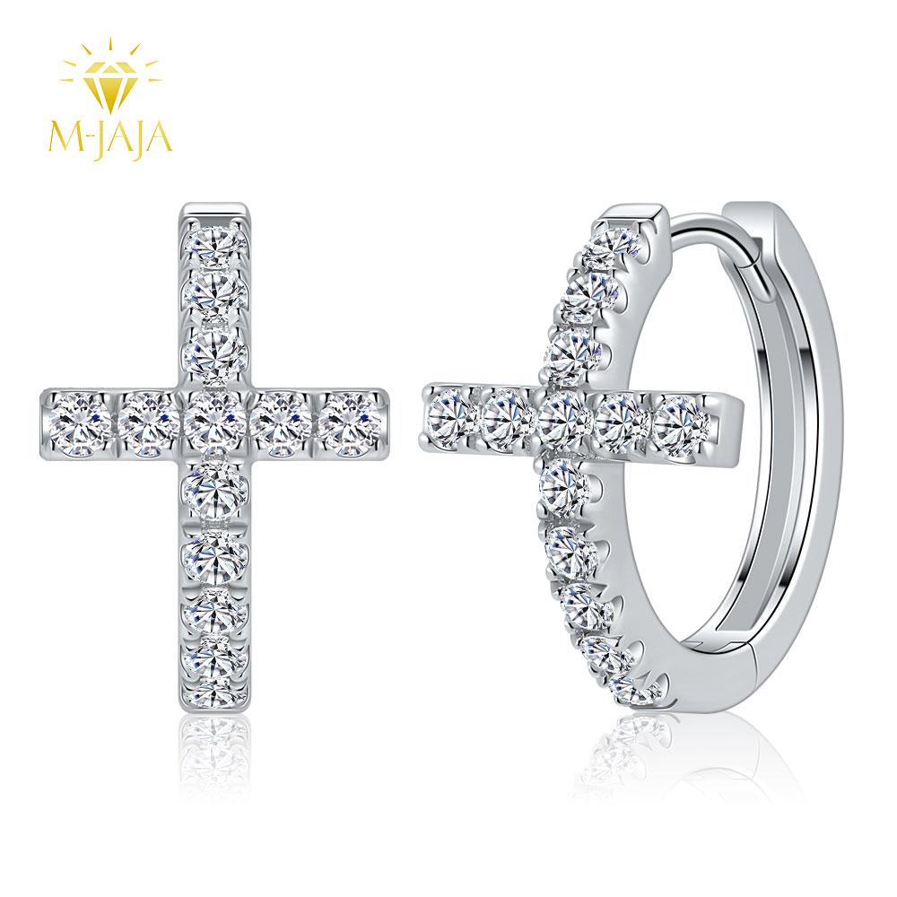 M-JAJA Moissanite Cross Wedding Band Hoop Earrings S925 Silver for Women Gold Plated Fine Jewelry Set Party Gifts