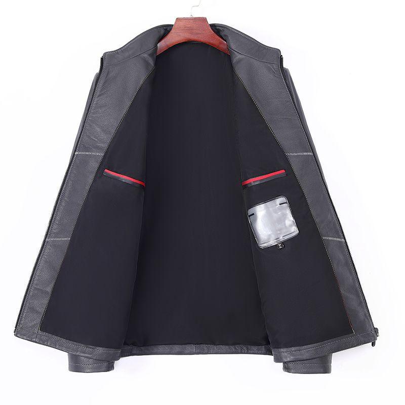 First-layer Goatskin Genuine Leather Jacket for Men In Spring and Autumn New Stand-up Collar Slim Business Casual Middle-aged Jacket