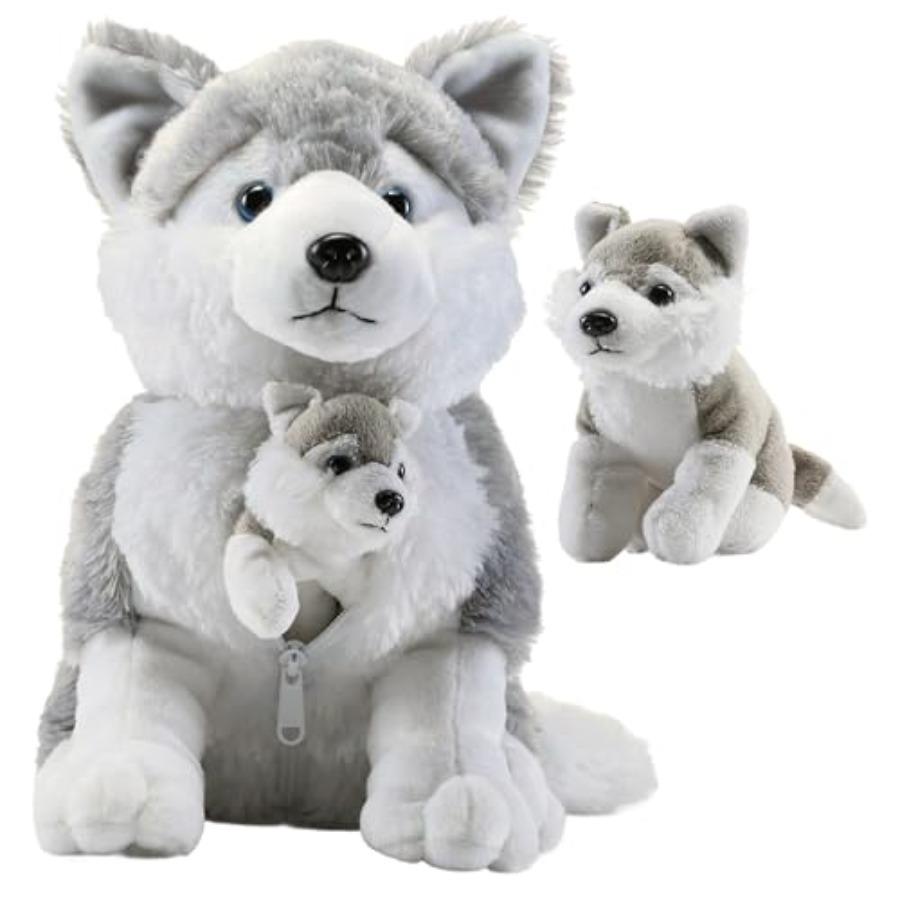 

Soft Gray Plush Husky Dog with Zippered Pouch Stuffed Animal for Baby Boy Girl Toddlers Plushlings Collection United States