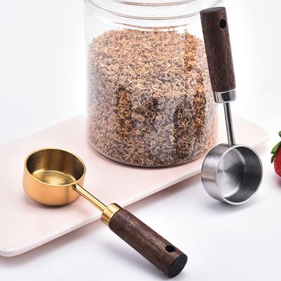 15ml Paslanmaz Çelik Ölçü Kaşığı Yemek Kaşığı Kahve Kepçesi Ahşap Saplı Şeker Tozu Kahve Çekirdeği Ölçü Kaşığı Mutfak Aletleri