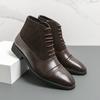 Fashion Retro Men Business Chelsea Boots Black Brown European American Casual Lace-up Office Business Formal High-top Leather Boots Men