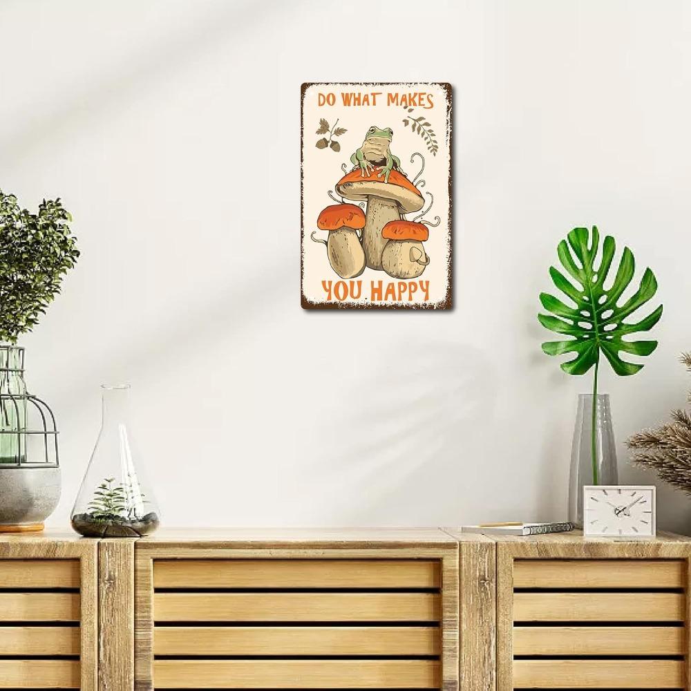 CREATCABIN Mushroom Frog Tin Sign - Vintage Metal Wall Art, Home Kitchen Decor Gift