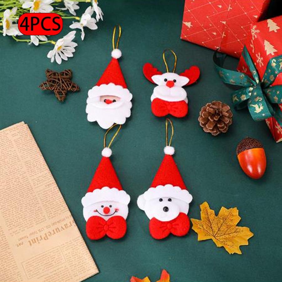 4PCS Christmas Felt Ornaments Set - Santa Snowman Tree Stocking Hanging Decorations for Xmas Tree & Holiday Party