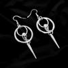 Punk Gothic Long Rivet Tassels Skull Double O-shaped Ring Dangle Earrings for Women Halloween Party Alternative Jewelry Gifts