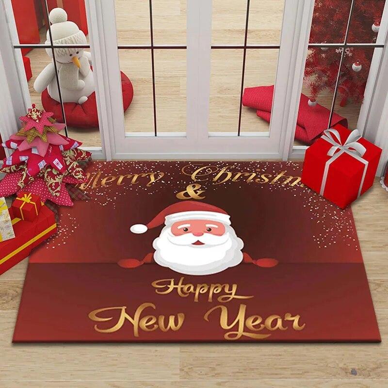 Merry Christmas Home Entrance Decoration Carpet Santa Claus Elk Print Floor Mat Door Mat Living Room Bathroom Non-Slip Carpet