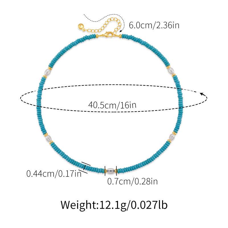 Turquoise Seed Bead Freshwater Pearl Adjustable Choker Necklace