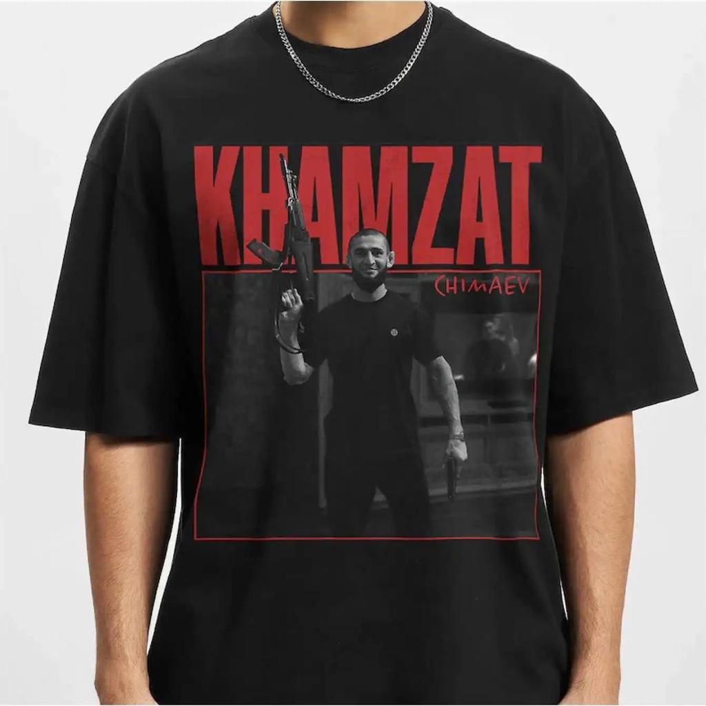 Men's Monochrome Fighter Photo & Bold Red Text Streetwear Tee