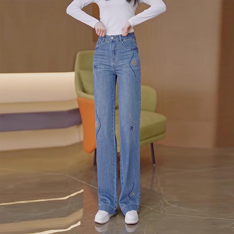 

Women s High-Waisted Slimming Straight-Leg Jeans - Trendy Spring & Autumn Versatile Trousers 28 (105-115 jin) синій