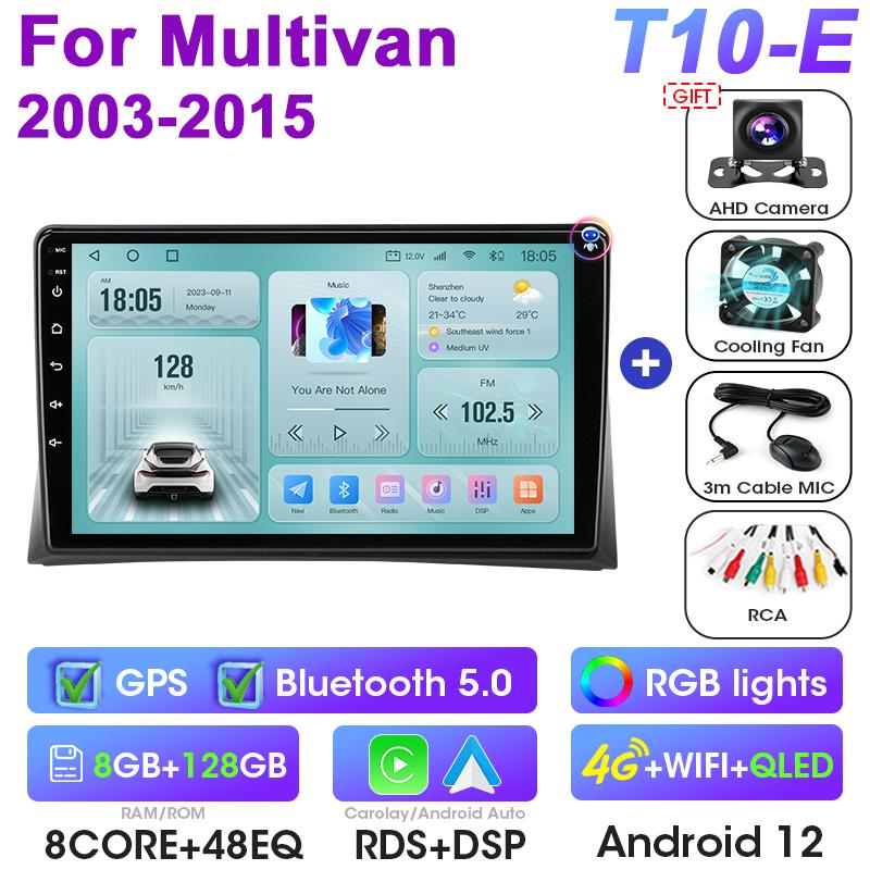 Autoradio 2 Din Android 12 pentru Volkswagen Multivan T5 2003 - 2015 Wireless CarPlay Auto Sisteme inteligente pentru mașină Smart Autoradio