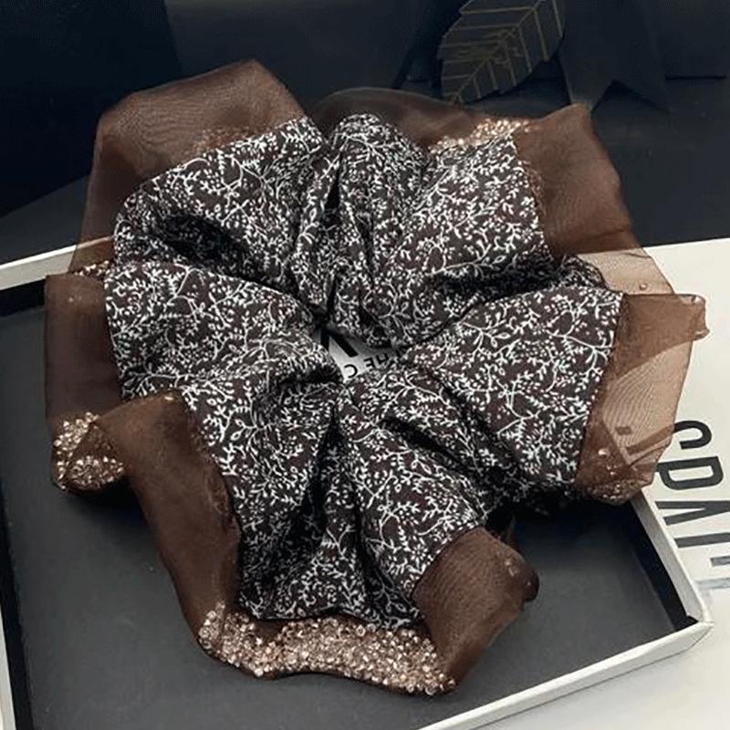 Extra Large Korean Style Retro Floral Rhinestone Hair Tie for Women