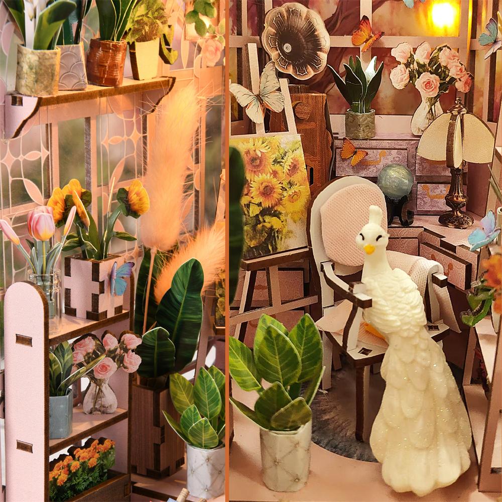 Garden Miniature House Book Nook Kit 3D Puzzle Wooden DIY Home Decoration For Bookshelf Insert Magic Book House Stand Bookshelf